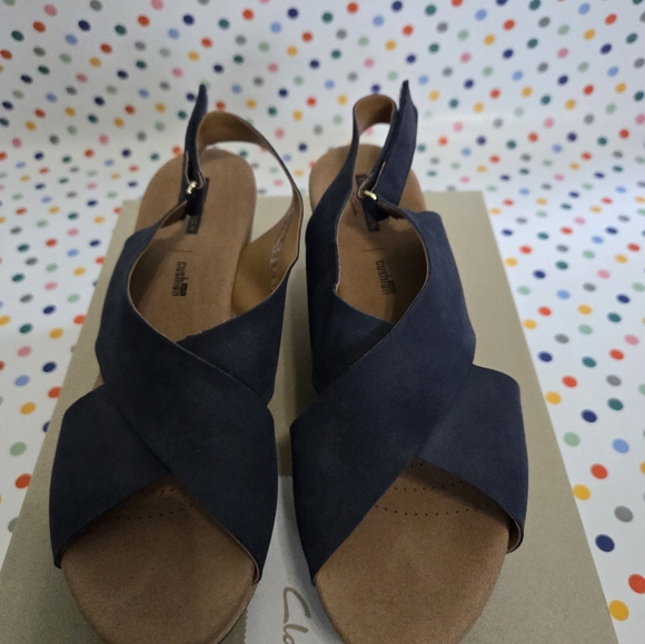 Clarks Collection Soft Cushion Annadell Eirwyn Platform Wedge Sandal 10 Navy Blu - Picture 3 of 11